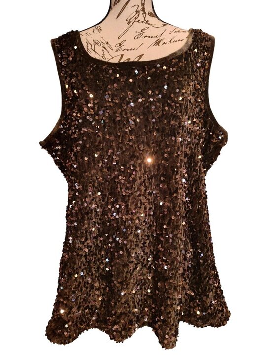 Nina Leonard Tops - Nina Leonard Velvet Sequined Sleeveless Tank Top In Black For Women Shimmering P